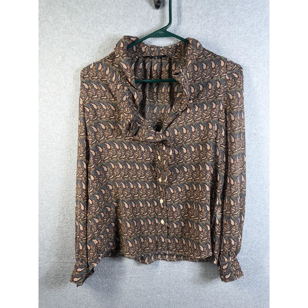 Banana Republic Blouse Womens Small Multicolor‎ Paisley Ruffle Long Sleeve Top
